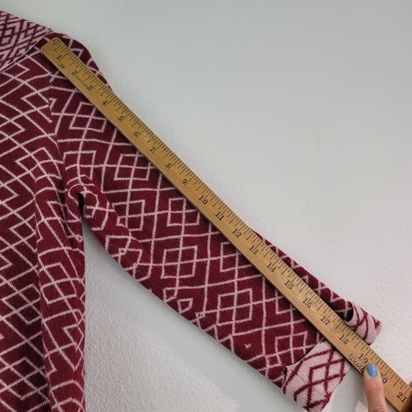 Anthropologie MOTH Maroon Ivory 3/4 Sleeve Alpaca Viscose Retro Geo Sweater Sz S - Picture 7 of 12